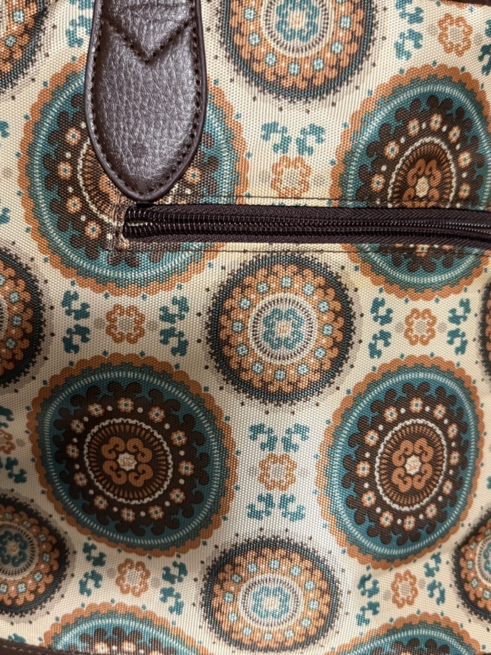 Bella Canvas Cream Tote with Teal and Brown Medallion Print - Picture 7 of 7